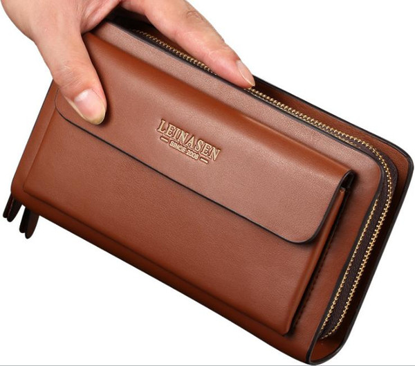 2019 new Explosive men's clutch bag leather double zipper business bag lei41