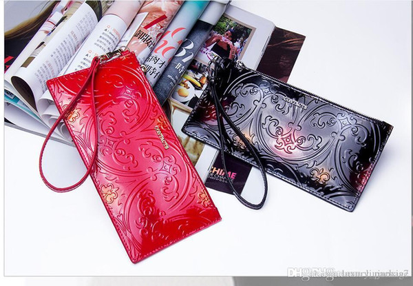 New 2018 hot ladies long wallet retro leather wallet printing