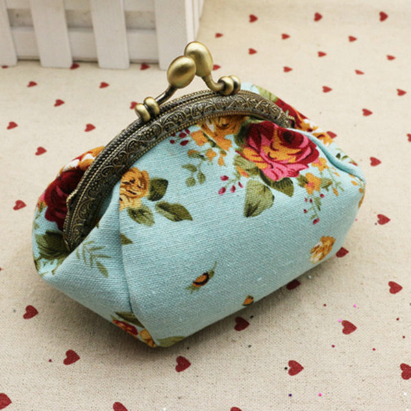 5pcs High quality canvas rose flower clutch coin purse key holder wallet hasp small coin change gifts bag xmas present handbag