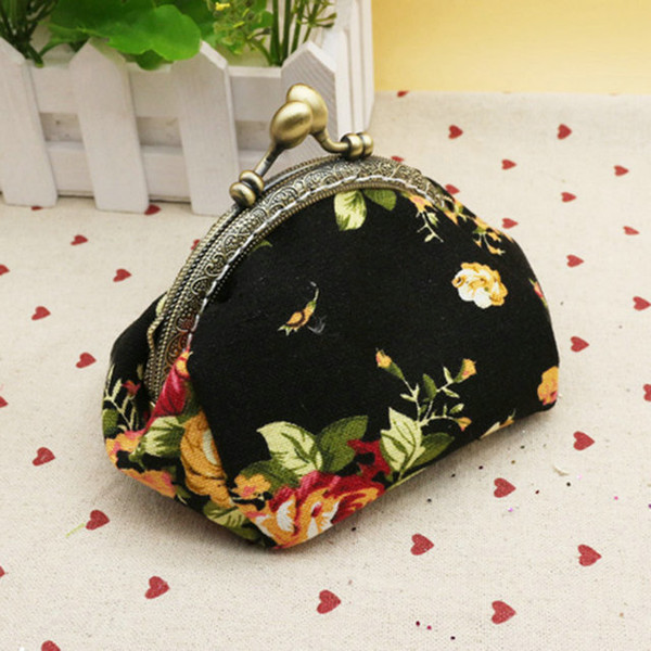 100pcs High quality canvas rose flower clutch coin purse key holder wallet hasp small coin change gifts bag xmas present handbag