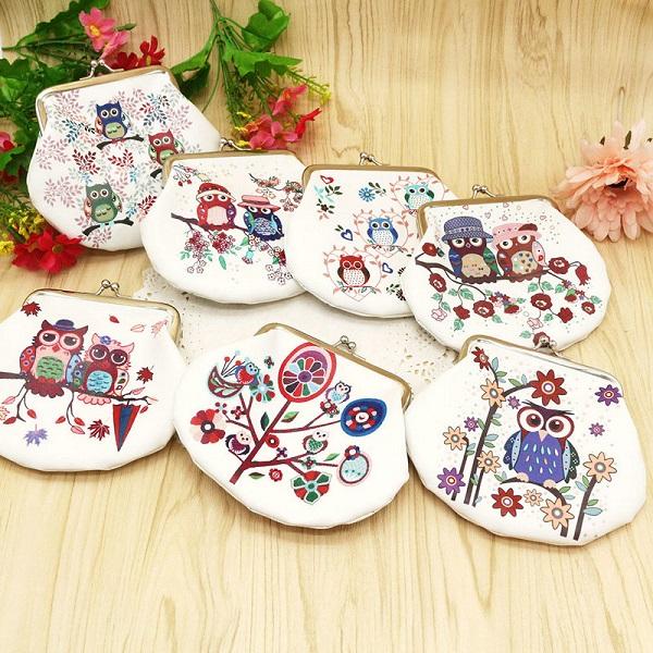 100pcs Fashion PU leather key purse Portable cute Owl shape Clutch Bag Handbag mini Coin change Purse Animal Graphic Wallet Christmas Gift