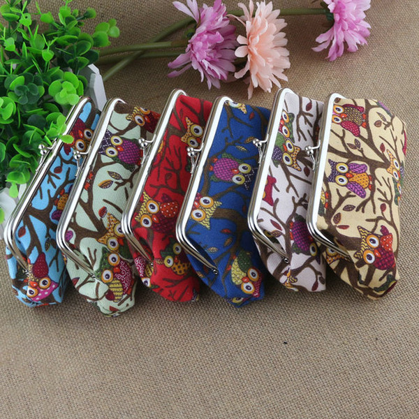 100pcs 18*9CM Coin Purse Canvas cartoon Owl Wallet Hasp Clutch Mobile Phone HandbagMoney Bag Vintage Coin Purse key holder Xmas gift