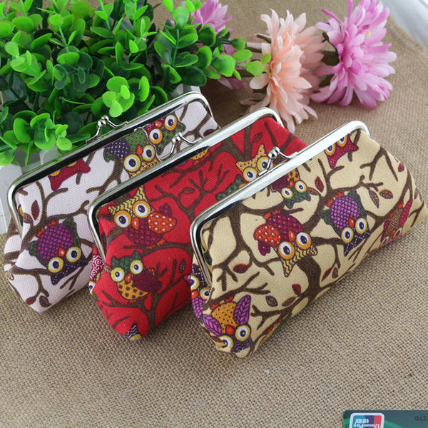 50pcs 18*9CM Coin Purse Canvas cartoon Owl Wallet Hasp Clutch Mobile Phone HandbagMoney Bag Vintage Coin Purse key holder Xmas gift