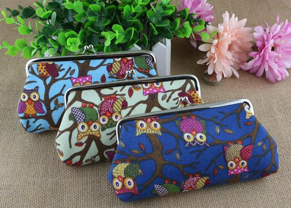 200pcs 18*9CM Coin Purse Canvas cartoon Owl Wallet Hasp Clutch Mobile Phone HandbagMoney Bag Vintage Coin Purse key holder Xmas gift