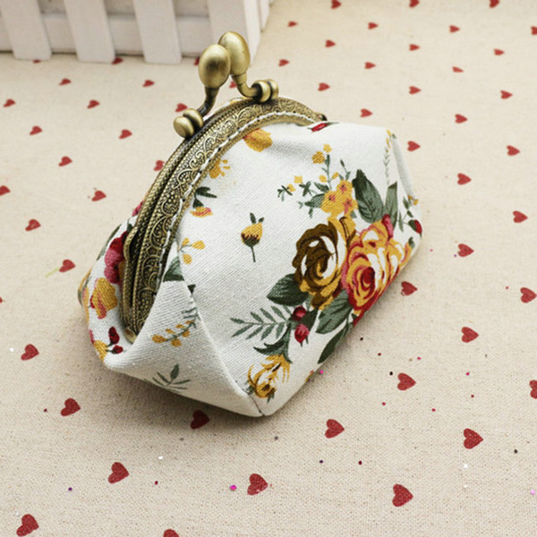 50pcs High quality canvas rose flower clutch coin purse key holder wallet hasp small coin change gifts bag xmas present handbag