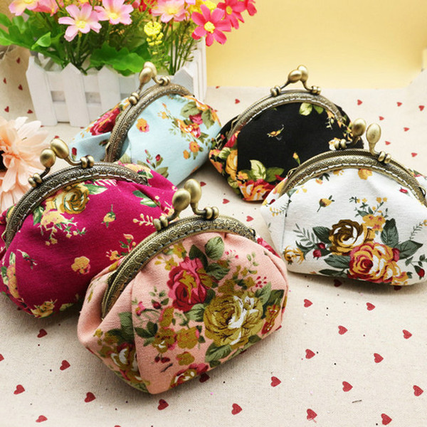 15pcs High quality canvas rose flower clutch coin purse key holder wallet hasp small coin change gifts bag xmas present handbag