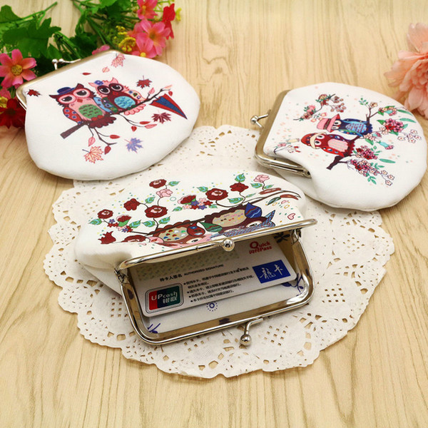 50pcs Fashion PU leather key purse Portable cute Owl shape Clutch Bag Handbag mini Coin change Purse Animal Graphic Wallet Christmas Gift