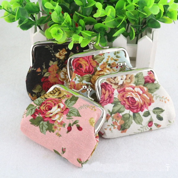 15pcs Fashion Hot Vintage rose flower coin purse canvas key holder wallet hasp small coin change gifts bag clutch xmas present handbag