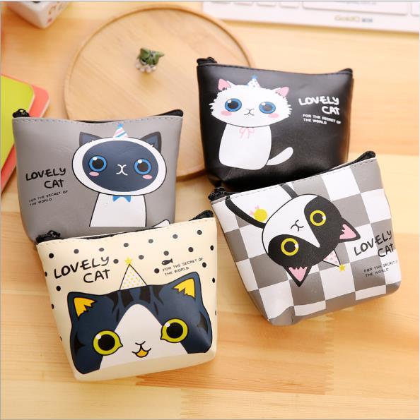 Cartoon Coin Purses Key Wallets Mini Cute Cat Pu Leather Zipper Zero Bags Brand New Hot Wholesale Free Shipping