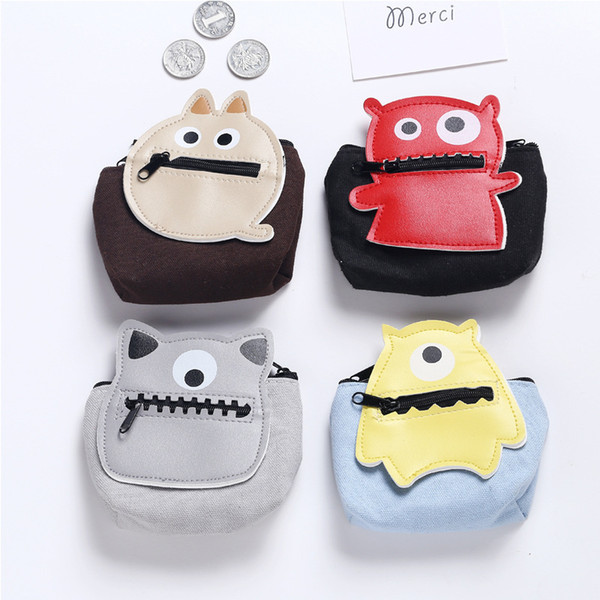 Little Monsters Cartoon Coin Purses Zipper Canvas Mini Wallets Change Bags Can Be Disassembled Portable Handbag Key Holders Free Shipping