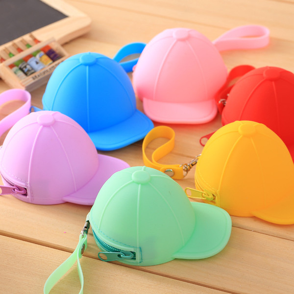 Wholesale Creative Hats Coin Purses Cute Zipper Key Holders Silicone Candy Color Mini Wallets Handbag Waterproof Earphone change Bags Pouch