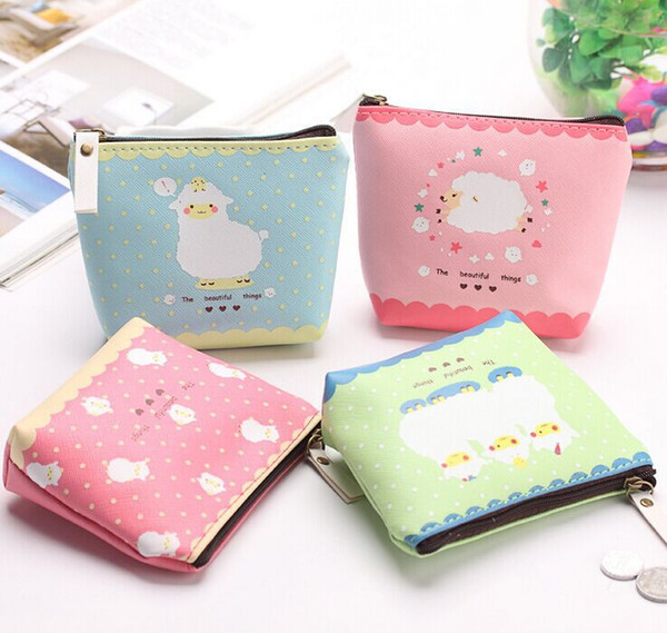 Cartoon Cute Sheep Coin Purses Zipper Mini Wallets Key Holders Portable Fashion PU Leather Earphone Change Bags Handbag Free Shipping