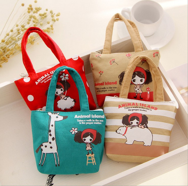 Cartoon Cute Girl Coin Purses Zipper Mini Wallets Key Holders Fashion Canvas Earphone Change Bag Handbag Mobile Phone Pouch Free Shipping