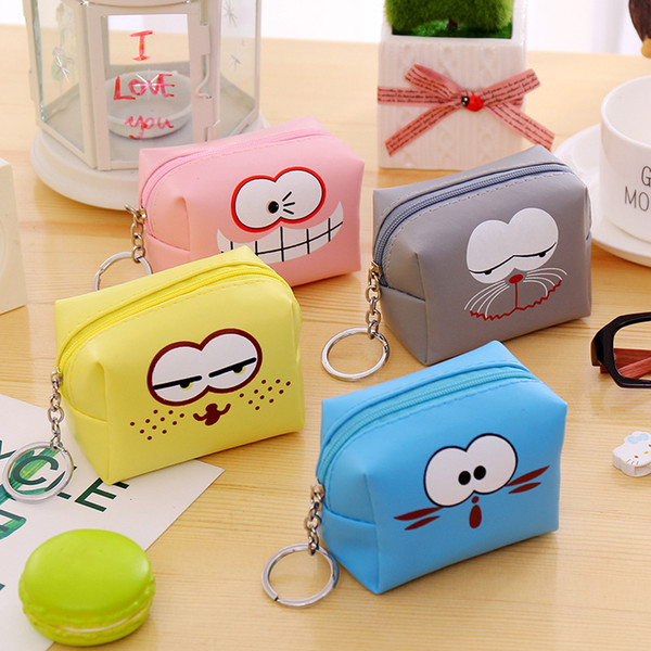 Cartoon Wacky Expressions Zipper Coin Purses Mini Wallets PU Leather Square Earphone Change Bags Key Holders Handbag Storage Organzier