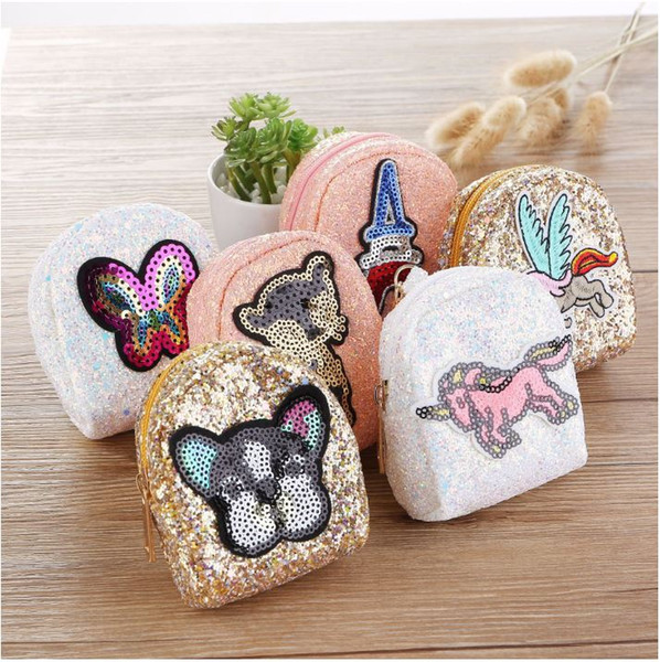 2018 Children Sequins Coin Purse Kid buckle Change bag woman Sequins Key Holders Wallet Free shipping