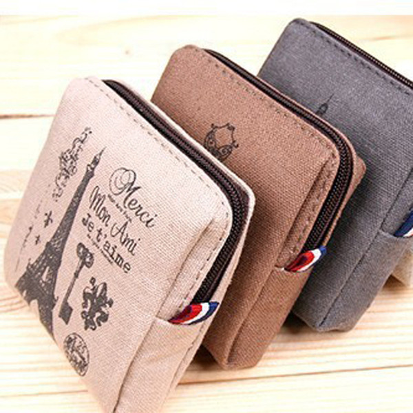 Brand New Zipper Canvas Mini Wallets Cartoon Printing Coins Bags Zero Purses Four Colors 50PCS Wholesales