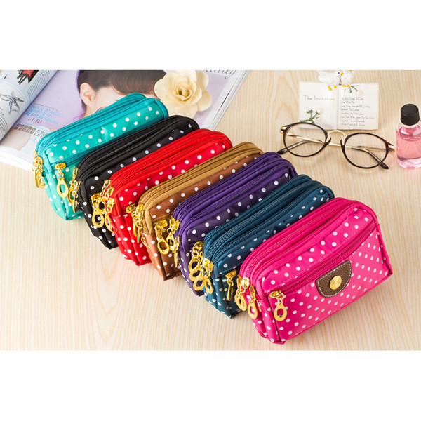 Ladies Portable Coin Purses Mini Wallets Zipper Shorts Cross Design Dot Pattern Change Pocket Mobile Phone Bags