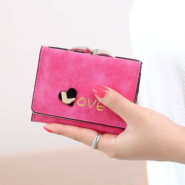 Women Fashion Mini Wallets Credit Card Holders Short Style Love Design Grind Arenaceous Zero Purses Clutch Bags