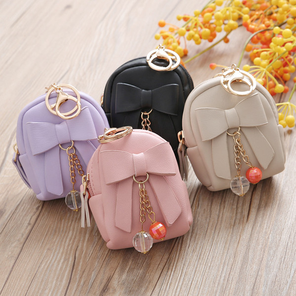 Brand New Mini Wallets Ladies Coin Bags PU Leather Bowknot Pendant Zipper Zero Purse High Quality