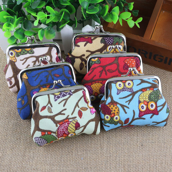 New cartoon owl printing coin purses ladies canvas small coin purses hasp style mini wallets 50PCS/lot