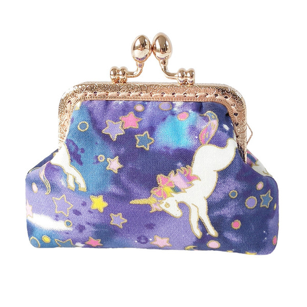 Handmade Colorful unicorn coin purses hot stamping cotton dream unicorn mouth gold package change bags mini wallets