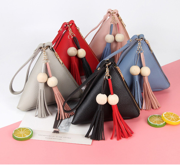 New Designer Women Fashion coin purse Mini Wristlet Tote Bag Tassel triangular cute Purse Clutch Key Bag ladies Handbags Accessories gift