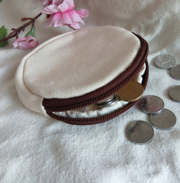 DIY white pure canvas round wallets coin bags DIY blank plain zipper small bag clutch organizer bags kids Gift travel cases children pouches