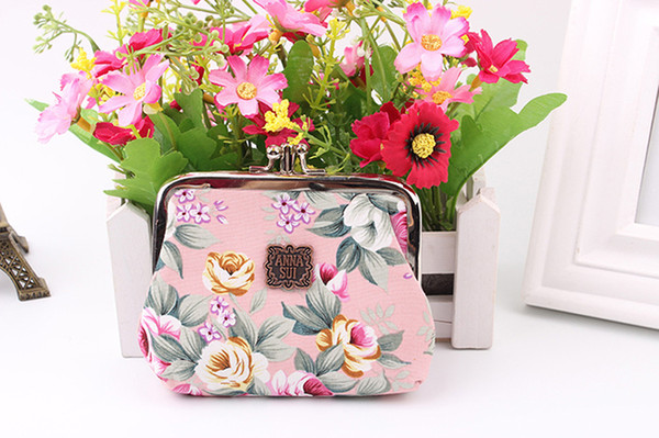 New Canvas Flower Purse Classic Garden Fabric Retro Style Small Fresh Wallet Lady Creative Cute Shell Portable Decorative Bag