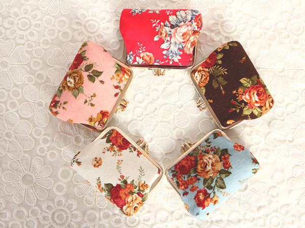 New Canvas Flower Purse Retro Style Small Fresh Wallet Lady Creative Cute Shell Portable Decorative Bag