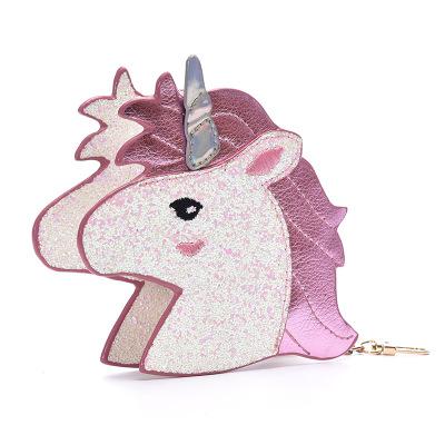 2018 Explosion Models Unicorn Litchi Pattern Patent Leather Glitter Sequin Powder Corner Horse Shape Key Chain Coin Purse Coin Bag