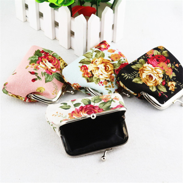 Wholesale- Coin Purses Bulk 12pcs Rose Pattern Girls Women Mini Money Bag Pocket Change Purse Key Holder Wallet For Children Christmas Gift