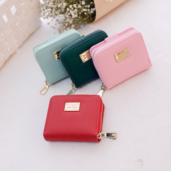 Short Purse Lady Zipper Two-fold Wallet Candy Colored Multi-Card Position Pocket Money Purse