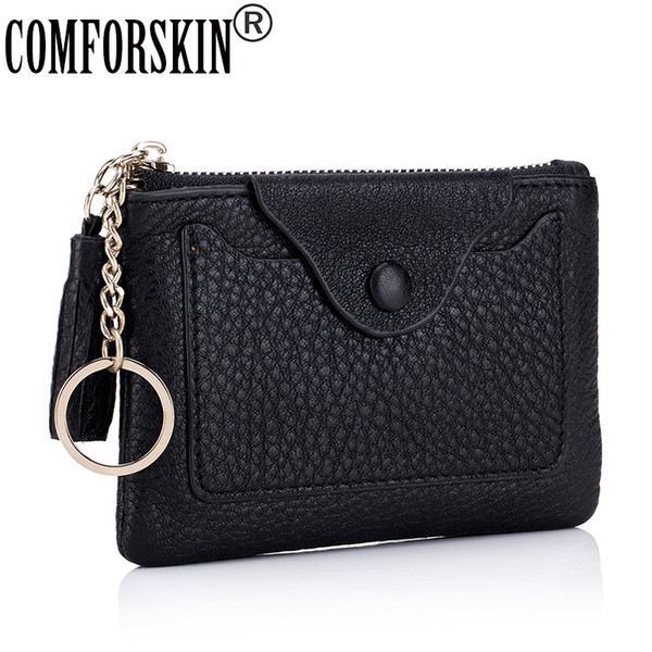 COMFORSKIN Brand 100% Genuine Leather Soft Coin Purses 2019 High Quality Multi-function Women Zipper Purse with Key Holder Sales