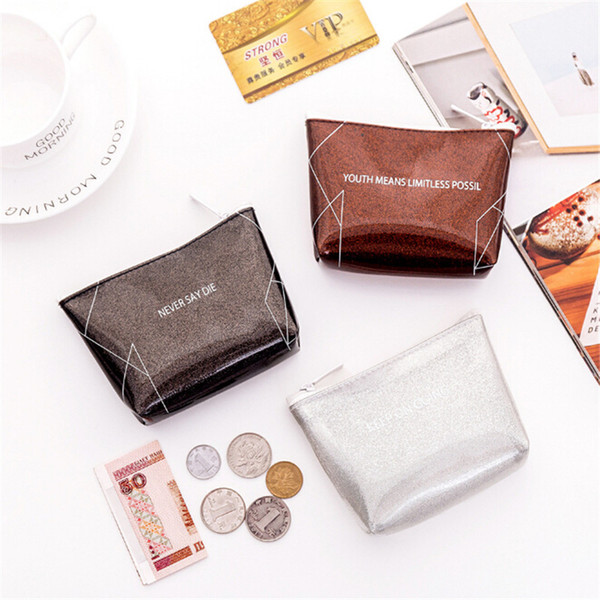 PU Leather Coin Purse Women Small Wallet Glitter Change Purses Mini Zipper Money Bags Key Holder Portable Handbag