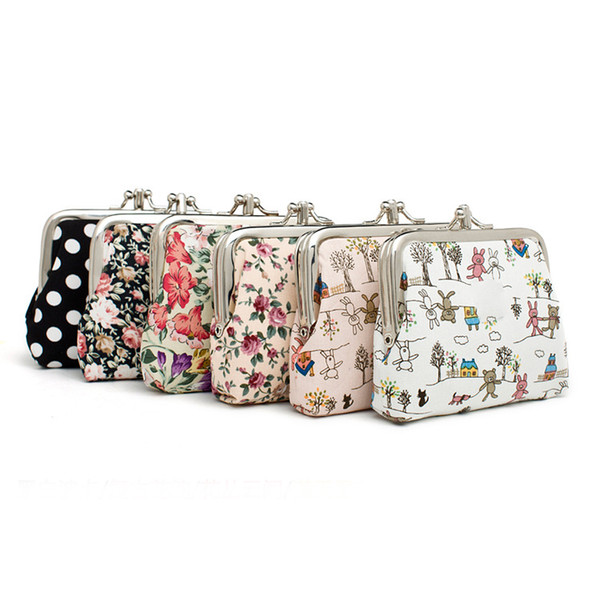 Hot sell Hasp Purse Women Cute Wallet Lady Printed Vintage Canvas Flower Small Wallet Cartoon Coin purse Clutch Bag