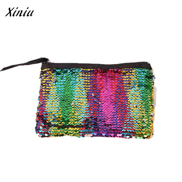 Xiniu Quality Girls Coin Purse Fashion Casual Satin Flap Multicolor Color Sequins Handbag Money Bag Clutch Women Change Packets