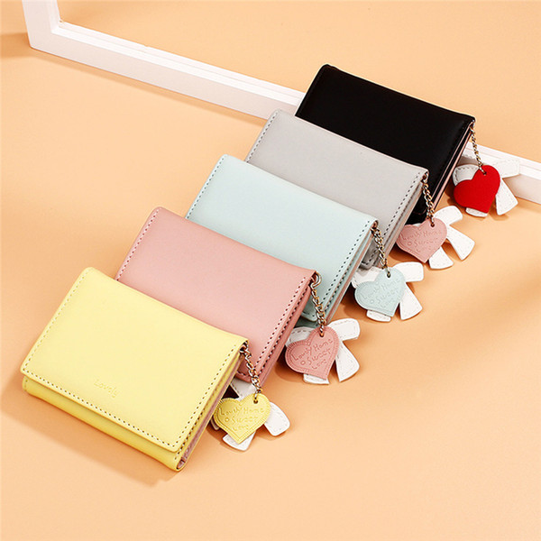 Hot Sale Pu Leather Wallet High Quality Kawaii Sweet Cute Bowknot Heart Shaped Mini Coin Purses Women Walllet