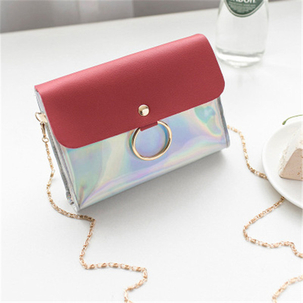 2019 Korean version of lady's laser sequins oblique sway mobile phone bag horizontal metal ring handbag