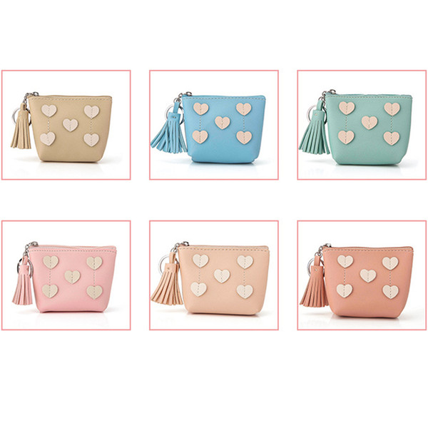 Cute Zipper Heart Embellishment Women Card Package Mini Bag Compact Lightweight Portable Mini Beautiful Money Bags