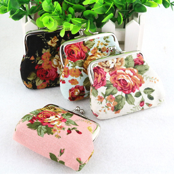 Elegant roses canvas Mini coin purses zero wallet child girl women change purse lady zero wallets coin bag Free shipping