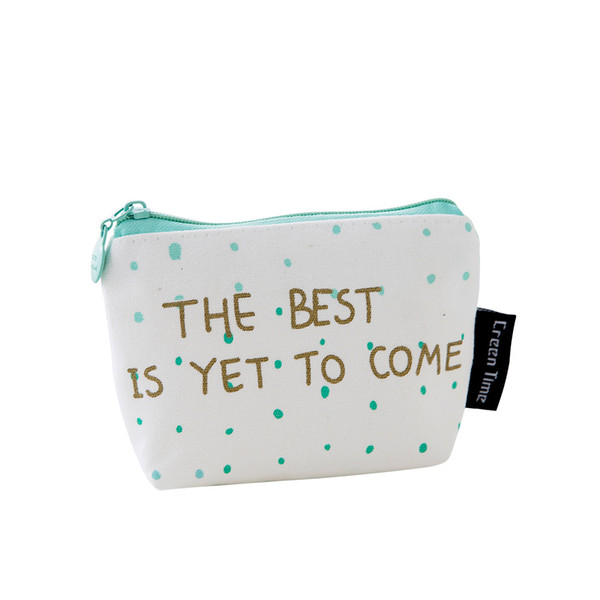 12*9cm Canvas Mini Coin Purse Green Letter Key Bags Cute Zipper Wallet Simple Wallet Cartoon Key Bag