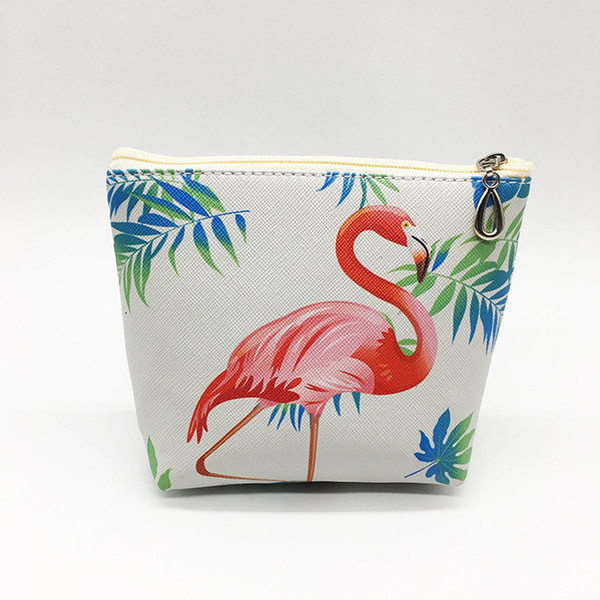 2018 New Style Fashion Girl Flamingo Coin Purse Card Bag Headphones Animal Pattern Women's PU Zip Wallet