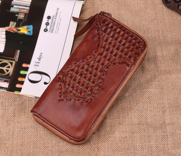 European and American fashion trend latest business retro men's wallet leather men's bag multi-card clutch bag vegetable tanned leather hand