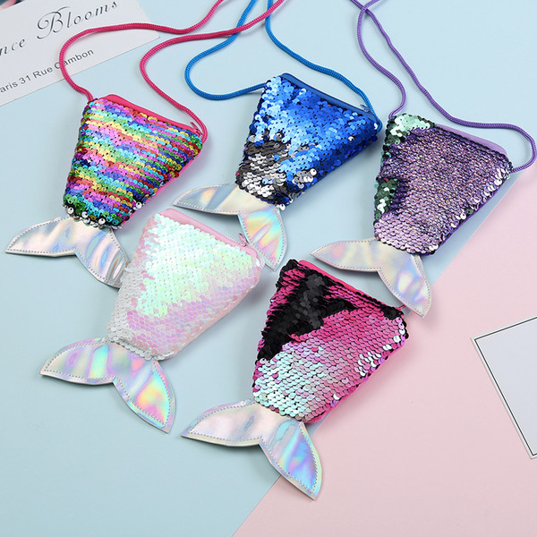 Kids Mermaid Tail Sequins Coin Purse RTS Hot Girls Crossbody Bags Sling Money Change Card Holder Wallet Purse Bag Pouch For Kids Gifts