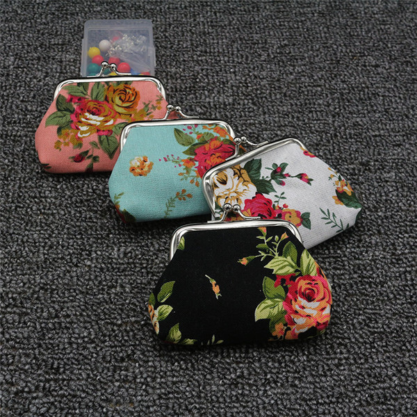 Fashion Hot Vintage flower coin purse canvas key holder wallet hasp small gifts bag clutch handbag ST311