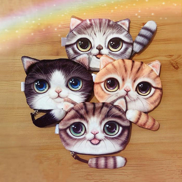 Wholesale- Children Gift Cat Face Tail Coin Purse Kid Wallet Bag Change Pouch Key Holder