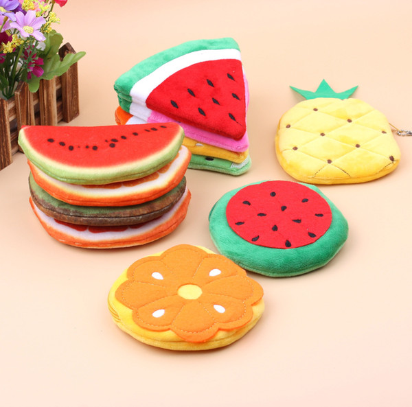 Cute watermelon orange pineapple fruit cartoon plush coin purse student lady key business card bag BG221