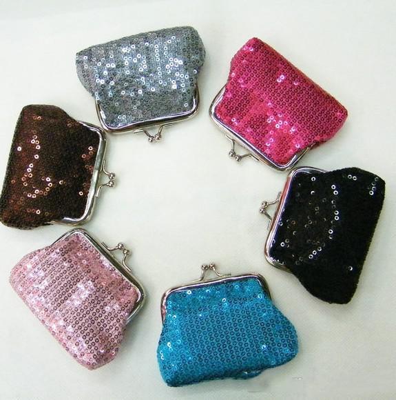 New 12pcs/lot fashion silvery mini women girl paillette Coin purse money wallet burse coin purse./mix color K2935