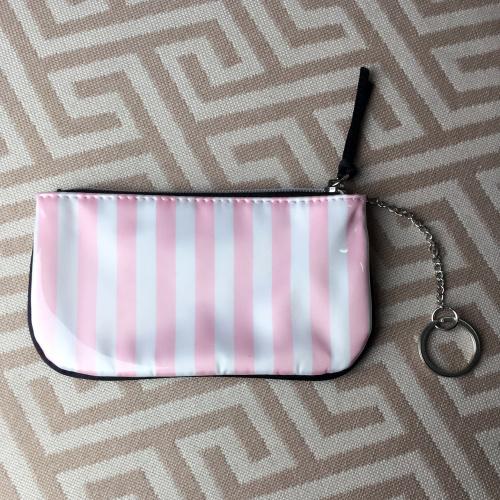 Fashion women make up Women pink stripe cosmetic bag in hand bag Zero Purse wallet Makeup bags Mobile phone bag