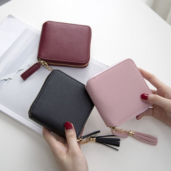 Leather Coin Purse Simple Square Zipper Wallet Fashion Square Tassel Coin Purse Women's Portable PU Wallet